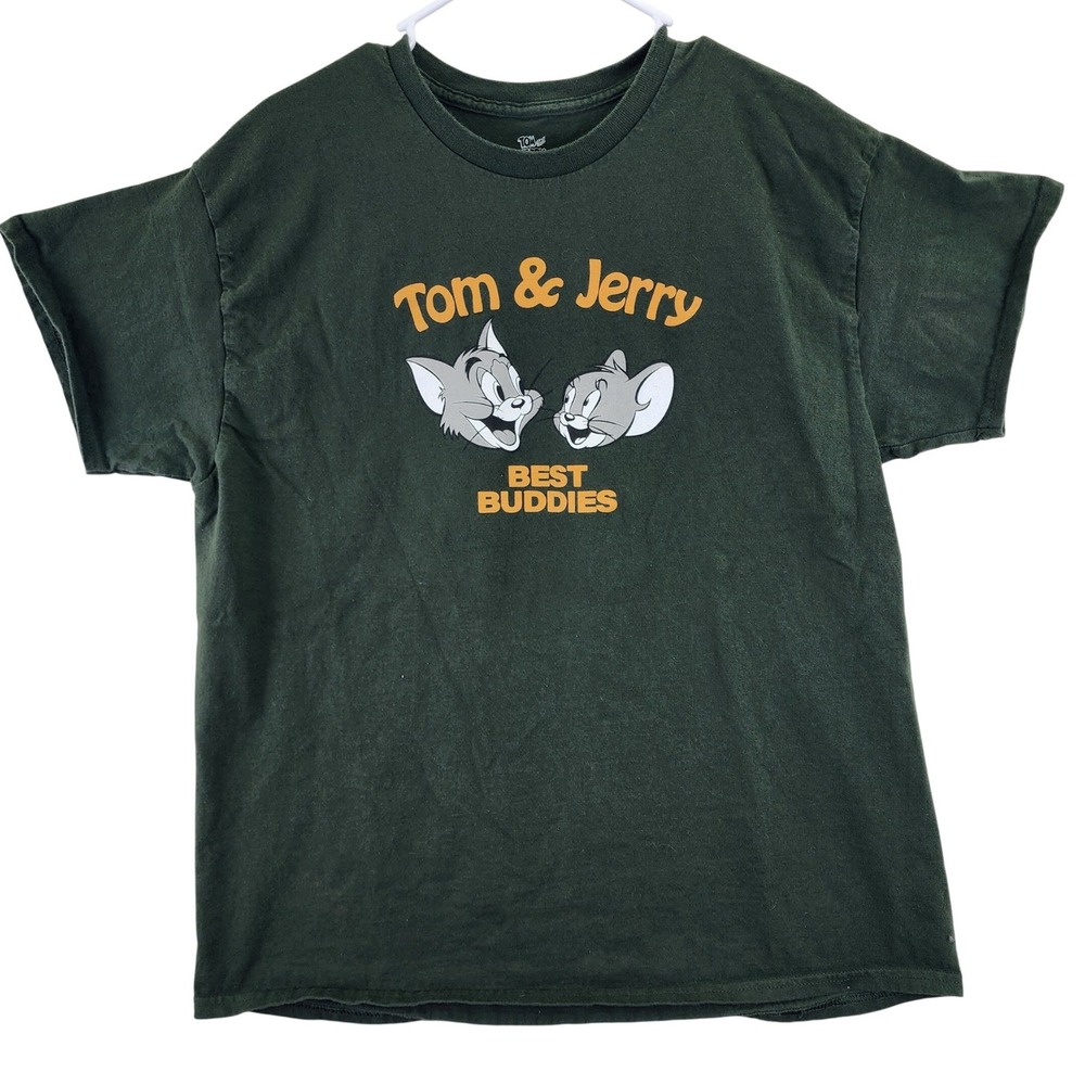 Tom and Jerry Best‎ Buddies T Shirt Men's XL Green Cartoon Graphic Tee
